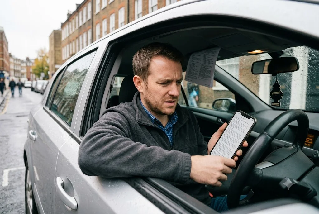 Why Is My Car Insurance So Expensive in the UK? Driver looking frustrated at high car insurance cost on phone