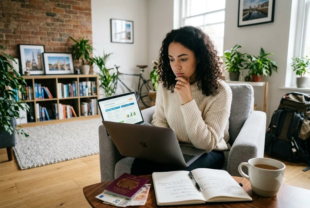 Worldwide Insure Reviews: Is It a Good Choice for UK Travellers? Person comparing travel insurance reviews on laptop at home